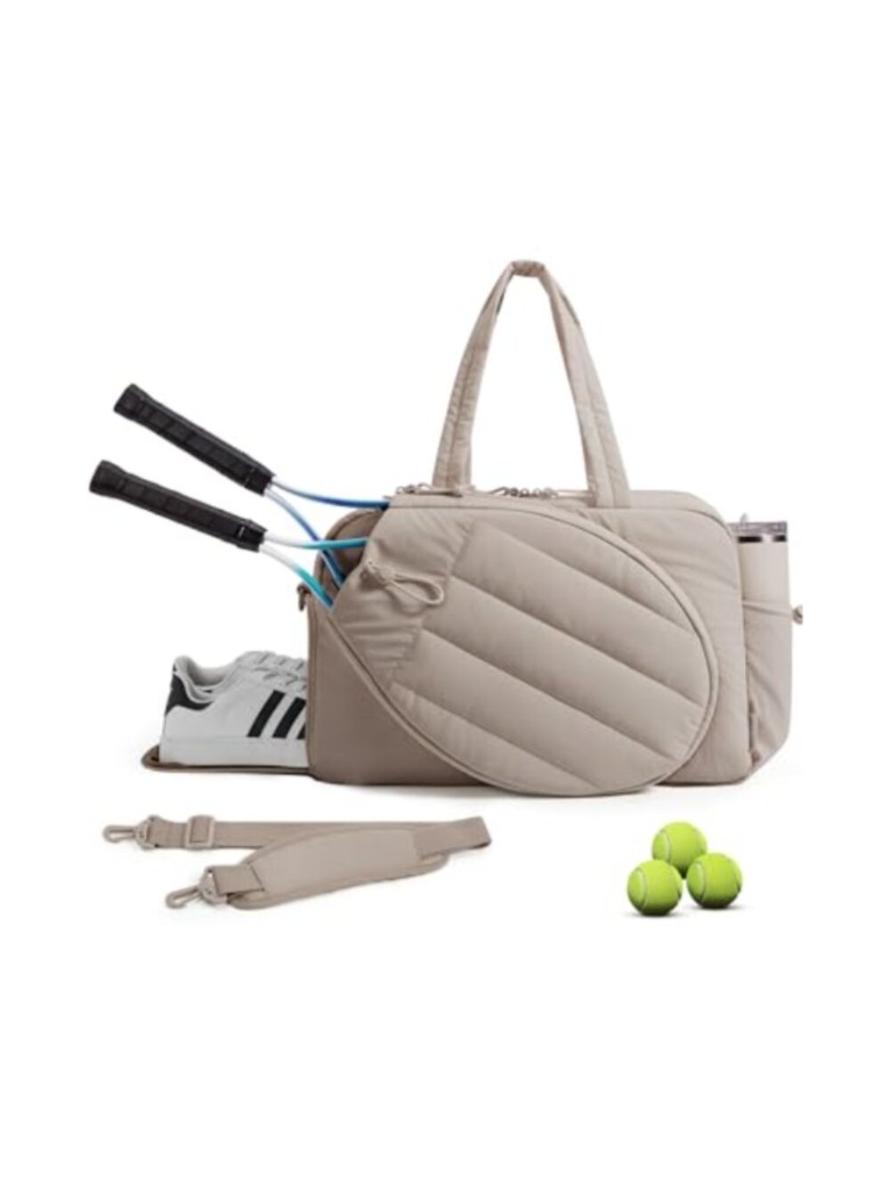 Quilted Tennis Gym Duffel Backpack Fits 2 Rackets, 15.6" Laptop